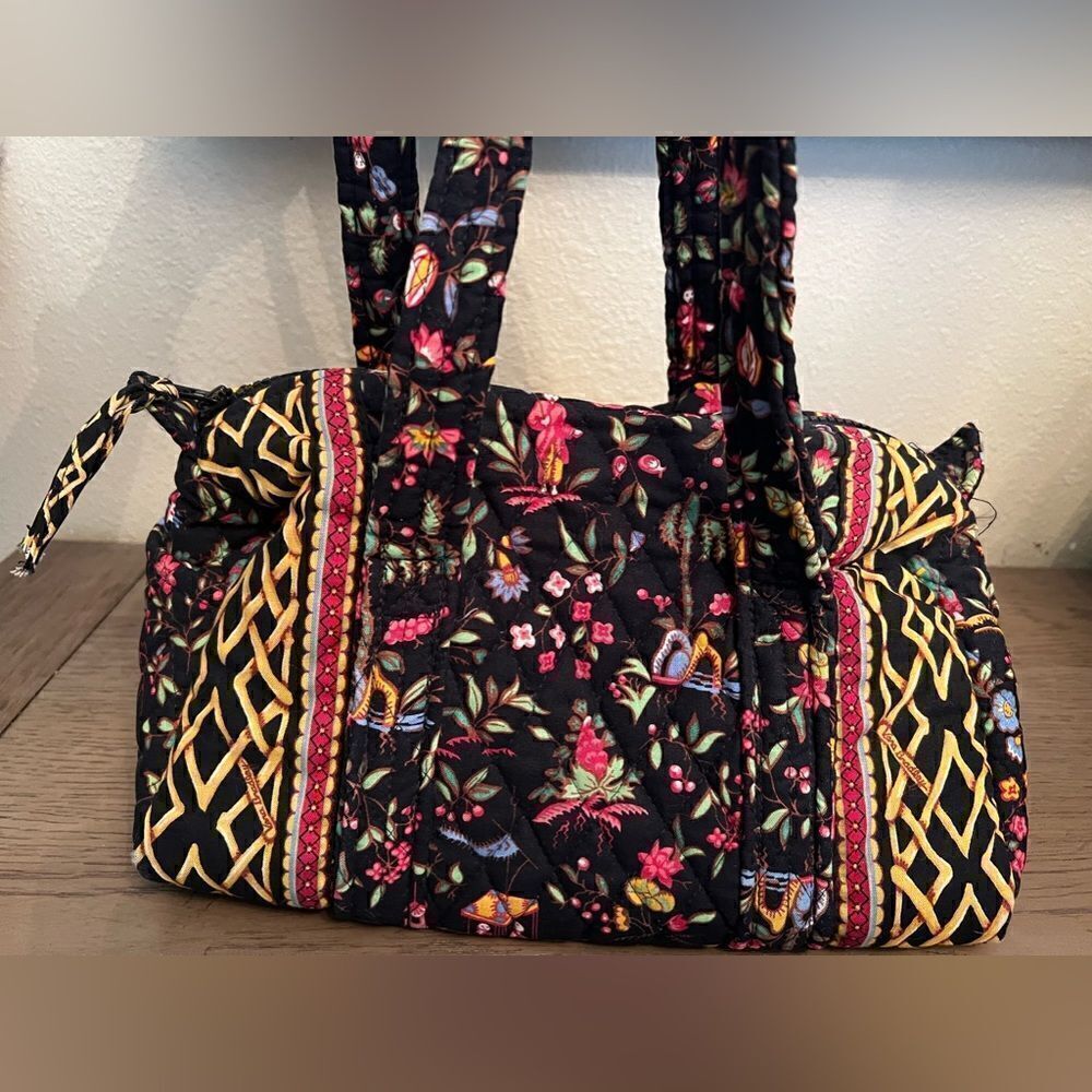Vera Bradley Ming Black Asian Floral Small Tote Shoulder Bag Purse - Picture 3 of 8